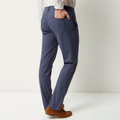 Blue stretch slim chino trousers